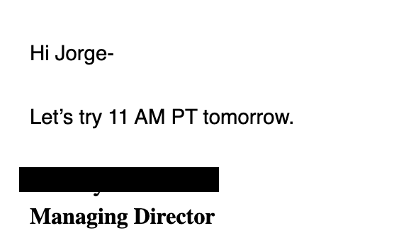 Email reply from a Managing Director